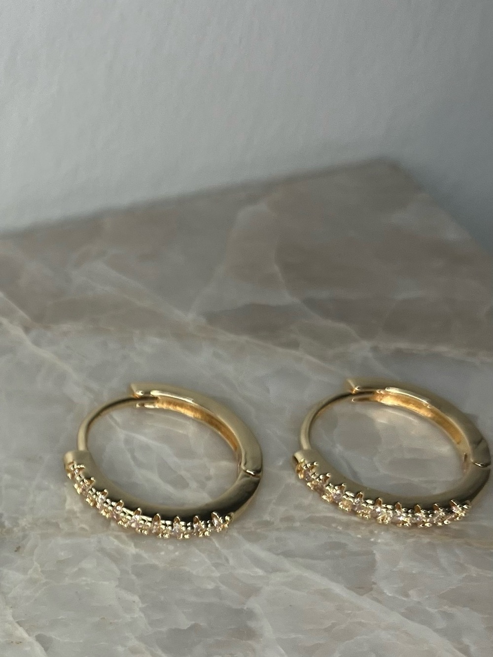 14K Gold Plated CZ Huggie Hoop Earrings 14mm | Dainty Sparkle | Hypoallergenic